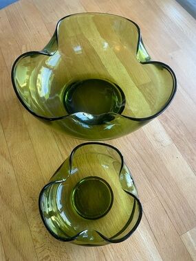 Green Glass Decor, Avocado, Vintage MAD MEN Decor, 1970’s Decor